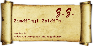 Zimányi Zalán névjegykártya